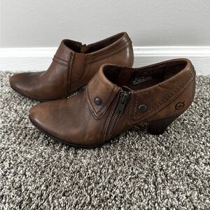 Born Tanya Marrone Women's Brown Leather Ankle Boots with Zipper 6.5 Women’s